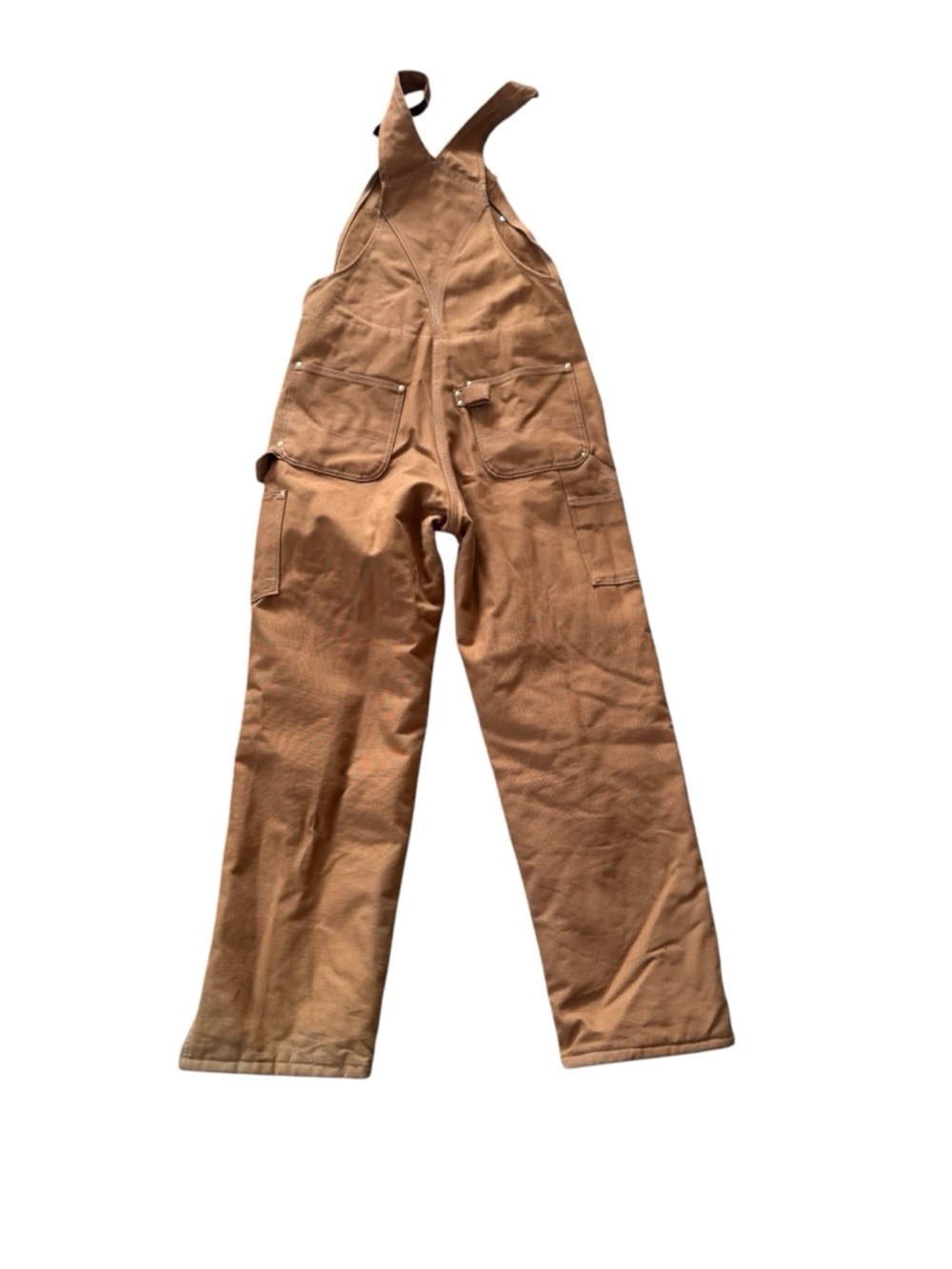 Carhartt R02 BRN Brown Duck Bib Overalls 34x32 Red Quilted Lined Double Knee USA - Picture 3 of 6